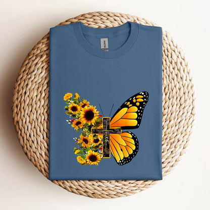 Faith Cross With Butterfly and Sunflower