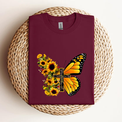Faith Cross With Butterfly and Sunflower