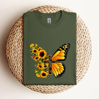 Faith Cross With Butterfly and Sunflower