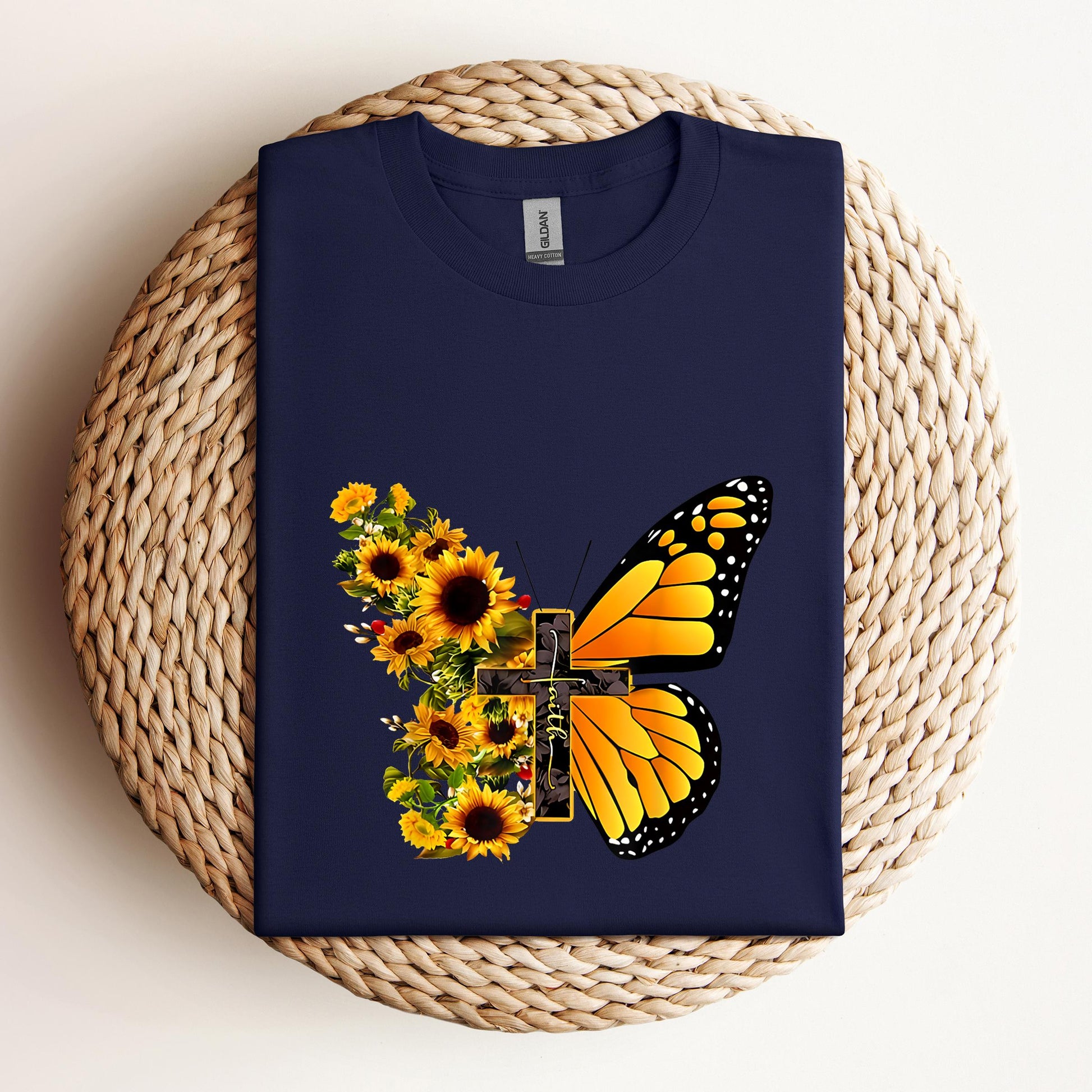 Faith Cross With Butterfly and Sunflower