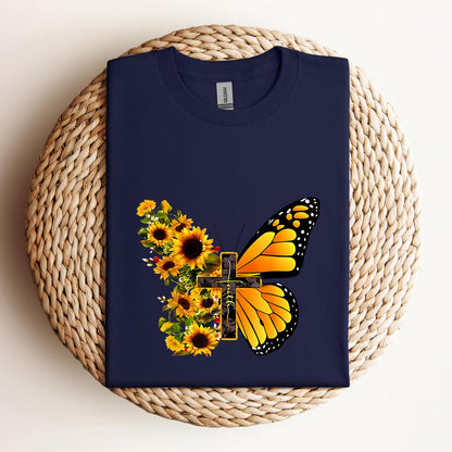Faith Cross With Butterfly and Sunflower