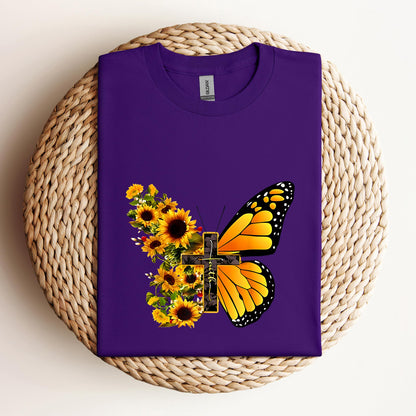 Faith Cross With Butterfly and Sunflower