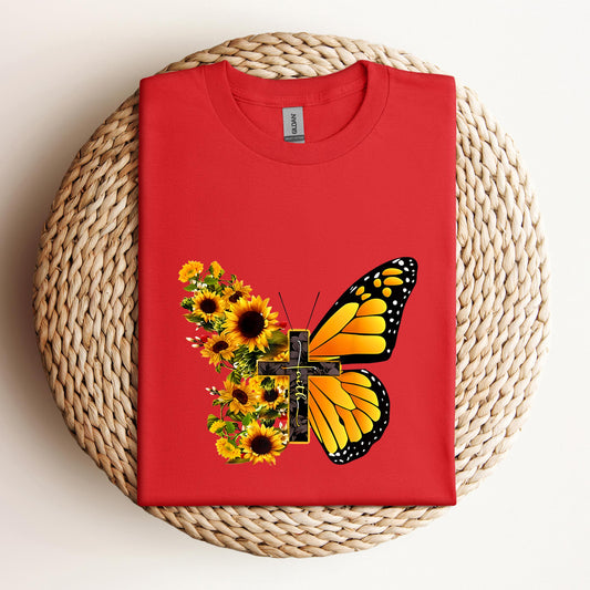 Faith Cross With Butterfly and Sunflower