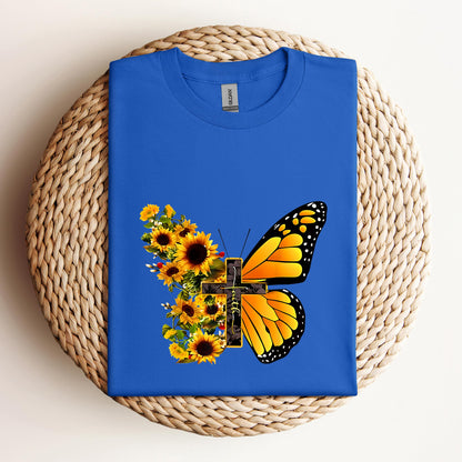 Faith Cross With Butterfly and Sunflower