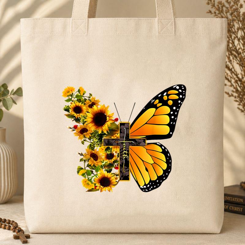 Faith Cross With Butterfly and Sunflower Tote Bag