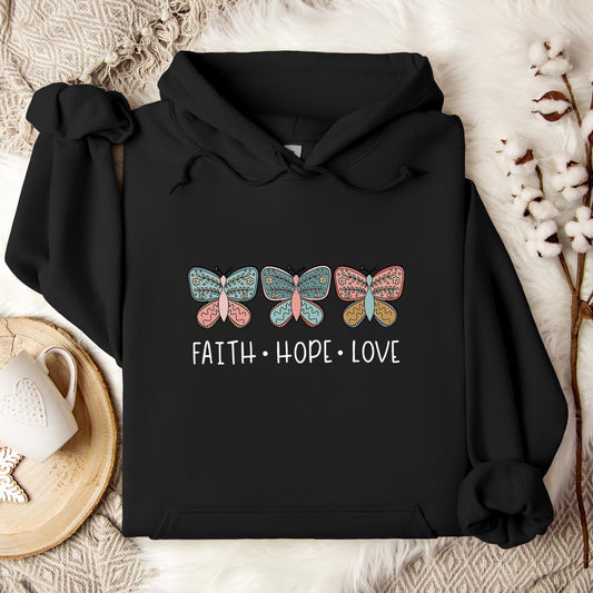 Faith Hope Love Butterflies 01 Hoodie