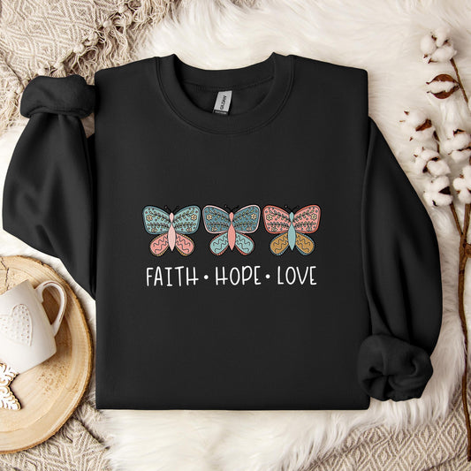 Faith Hope Love Butterflies 01 Sweatshirt