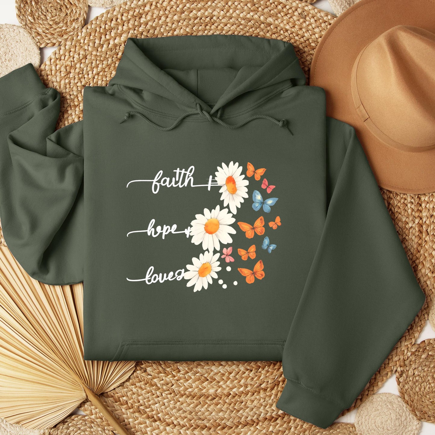 Faith Hope Love Flower And Butterflies