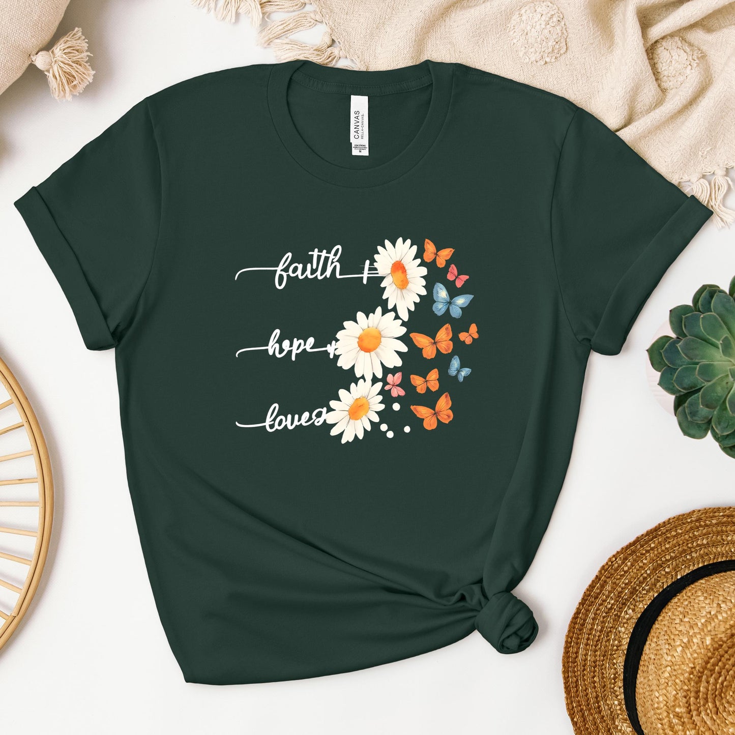 Faith Hope Love Flower And Butterflies