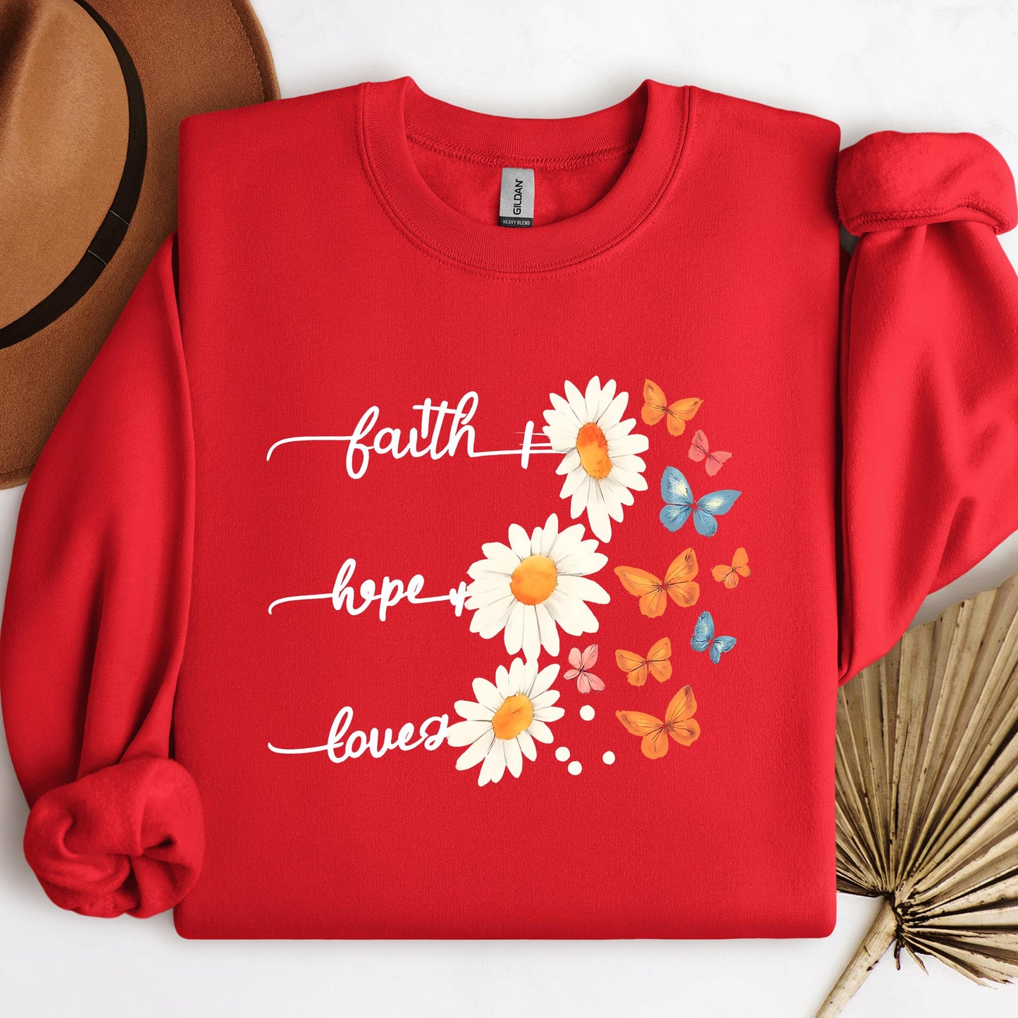 Faith Hope Love Flower And Butterflies