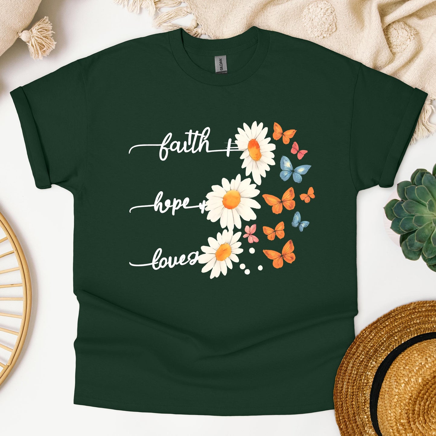 Faith Hope Love Flower And Butterflies