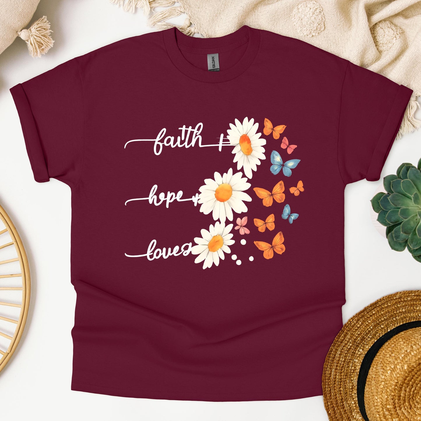 Faith Hope Love Flower And Butterflies