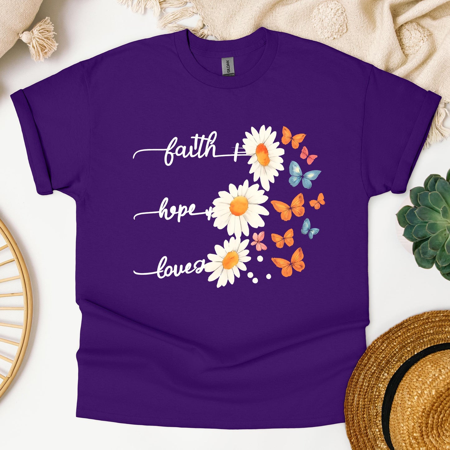 Faith Hope Love Flower And Butterflies
