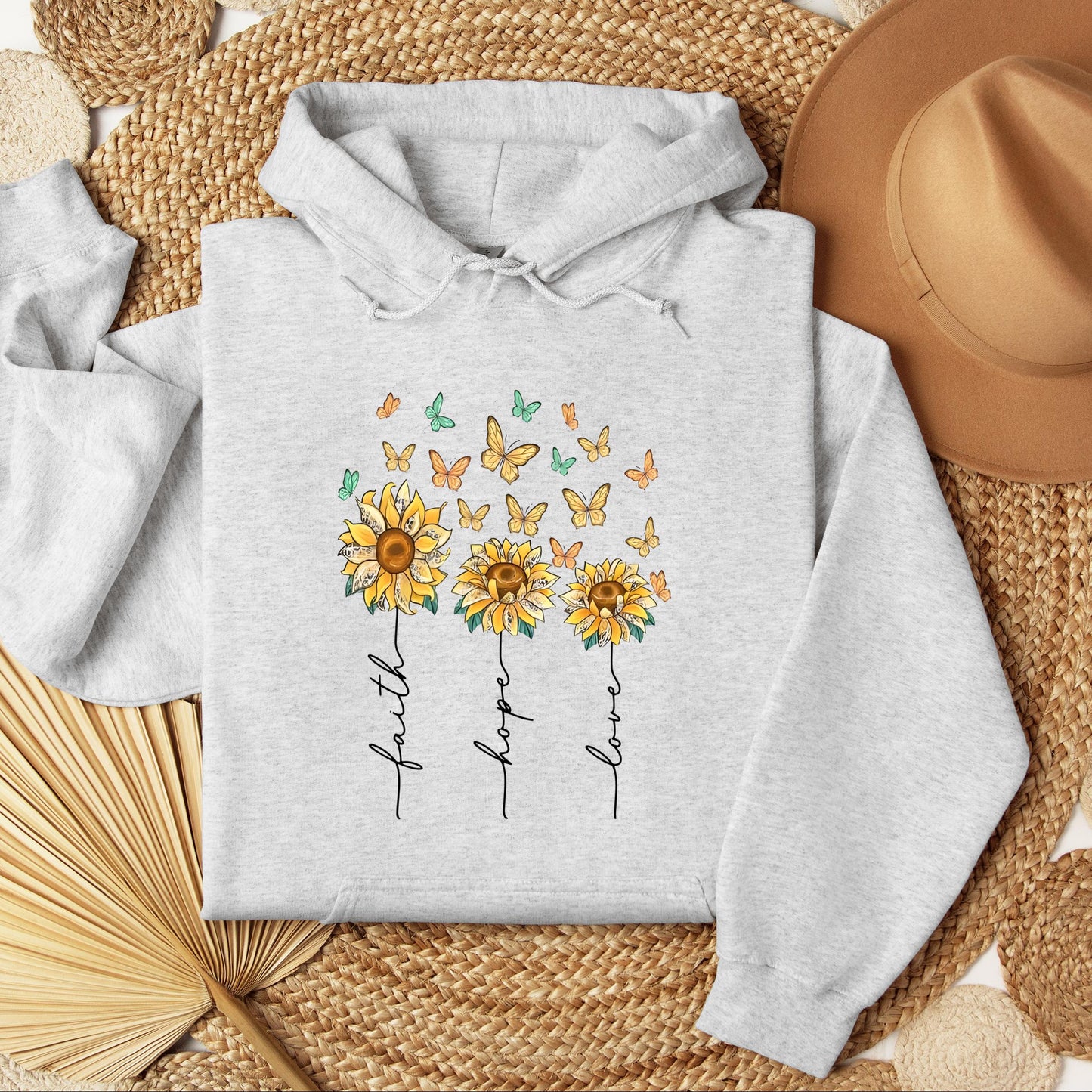 Faith Hope Love Sunflower And Butterflies