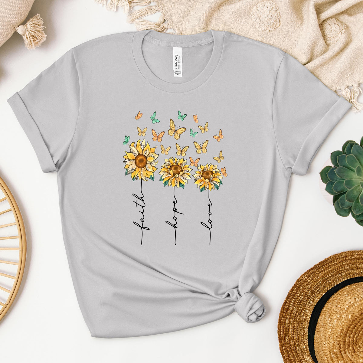 Faith Hope Love Sunflower And Butterflies