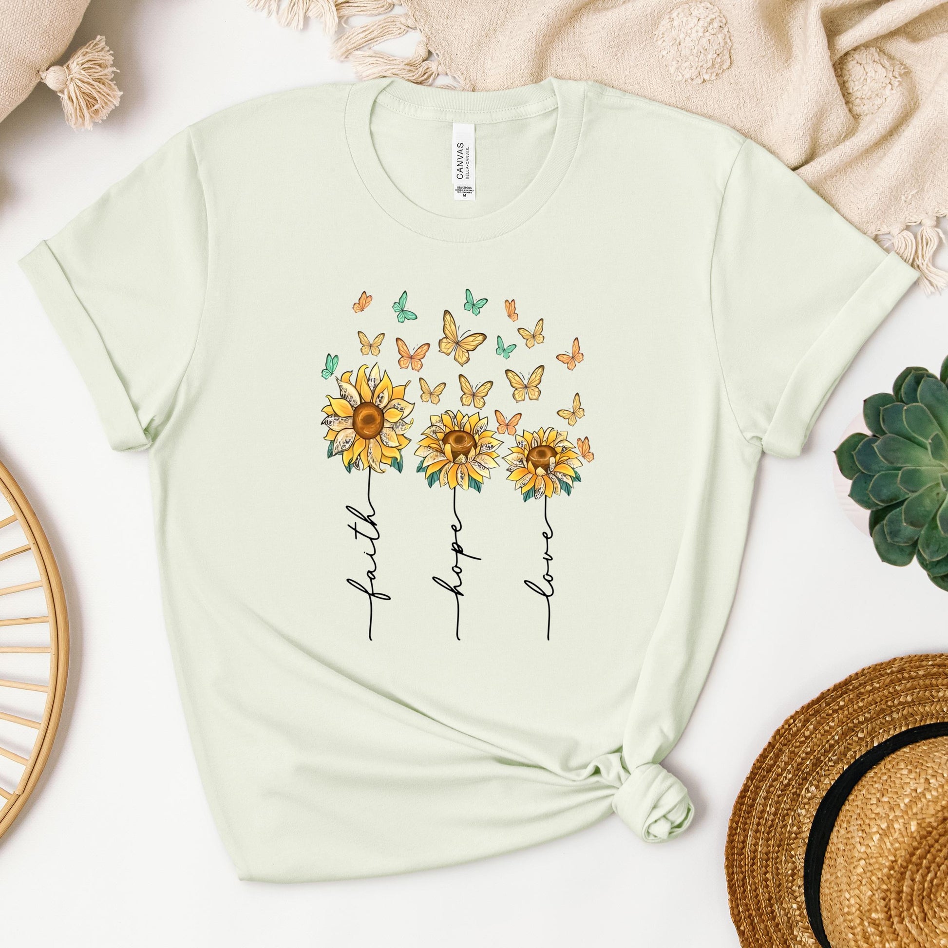 Faith Hope Love Sunflower And Butterflies
