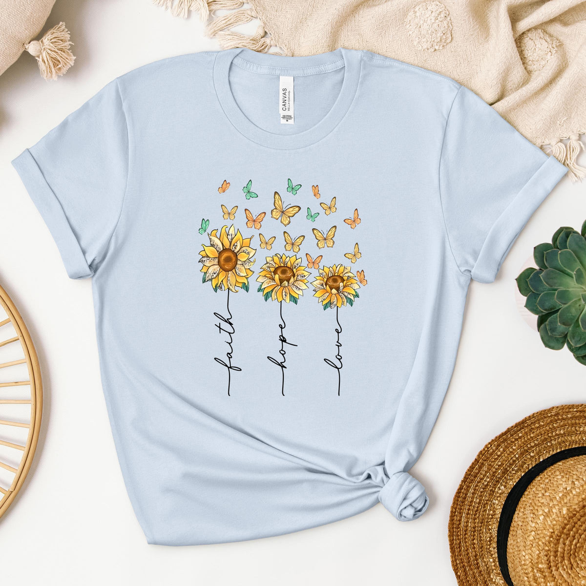 Faith Hope Love Sunflower And Butterflies