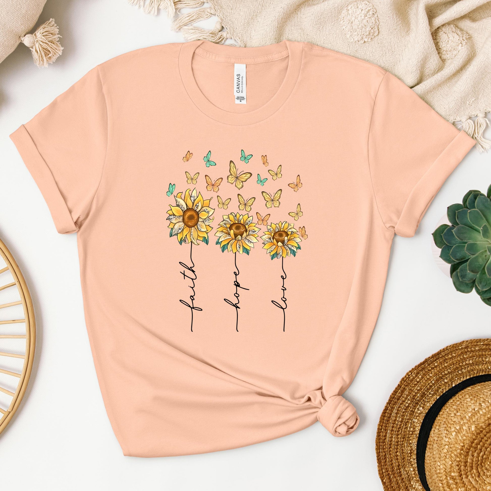 Faith Hope Love Sunflower And Butterflies
