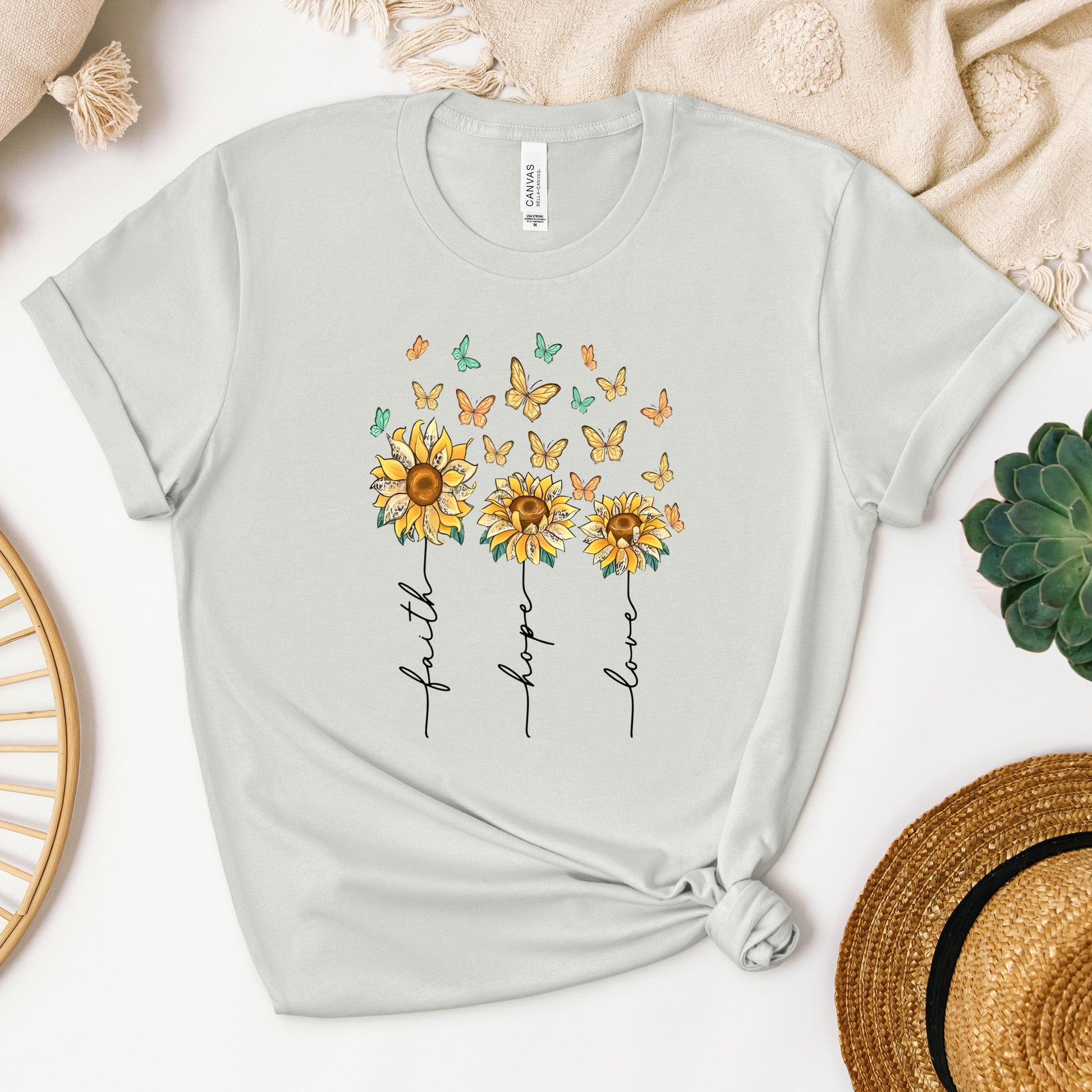 Faith Hope Love Sunflower And Butterflies