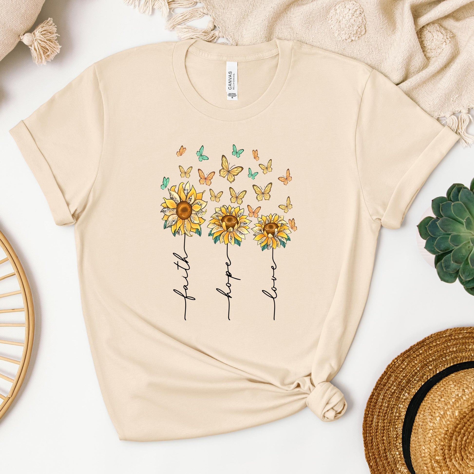 Faith Hope Love Sunflower And Butterflies