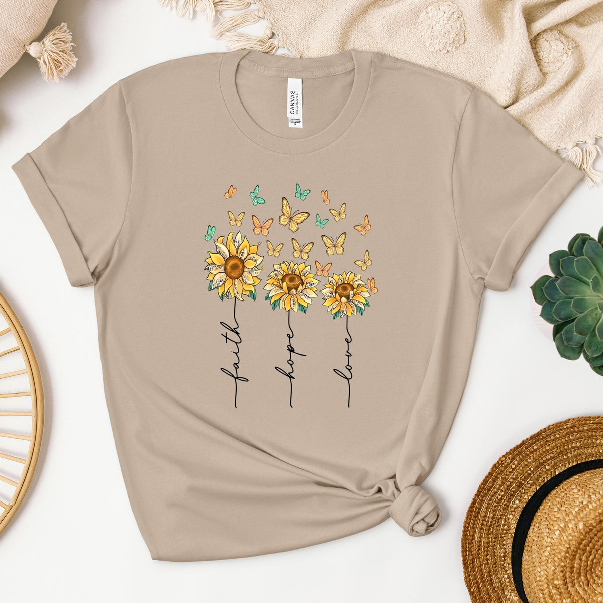 Faith Hope Love Sunflower And Butterflies