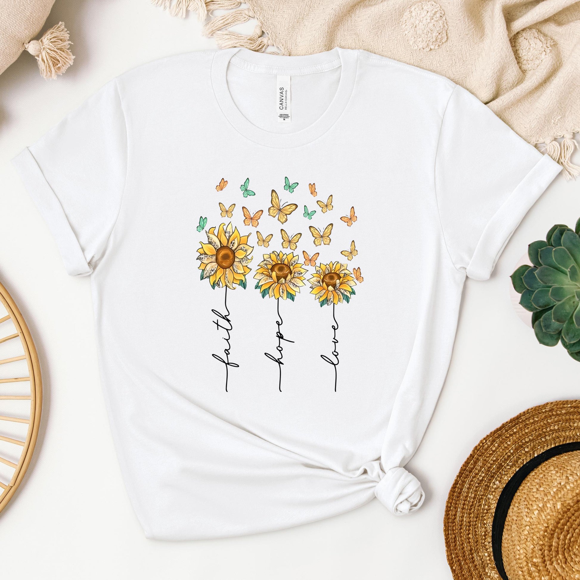 Faith Hope Love Sunflower And Butterflies