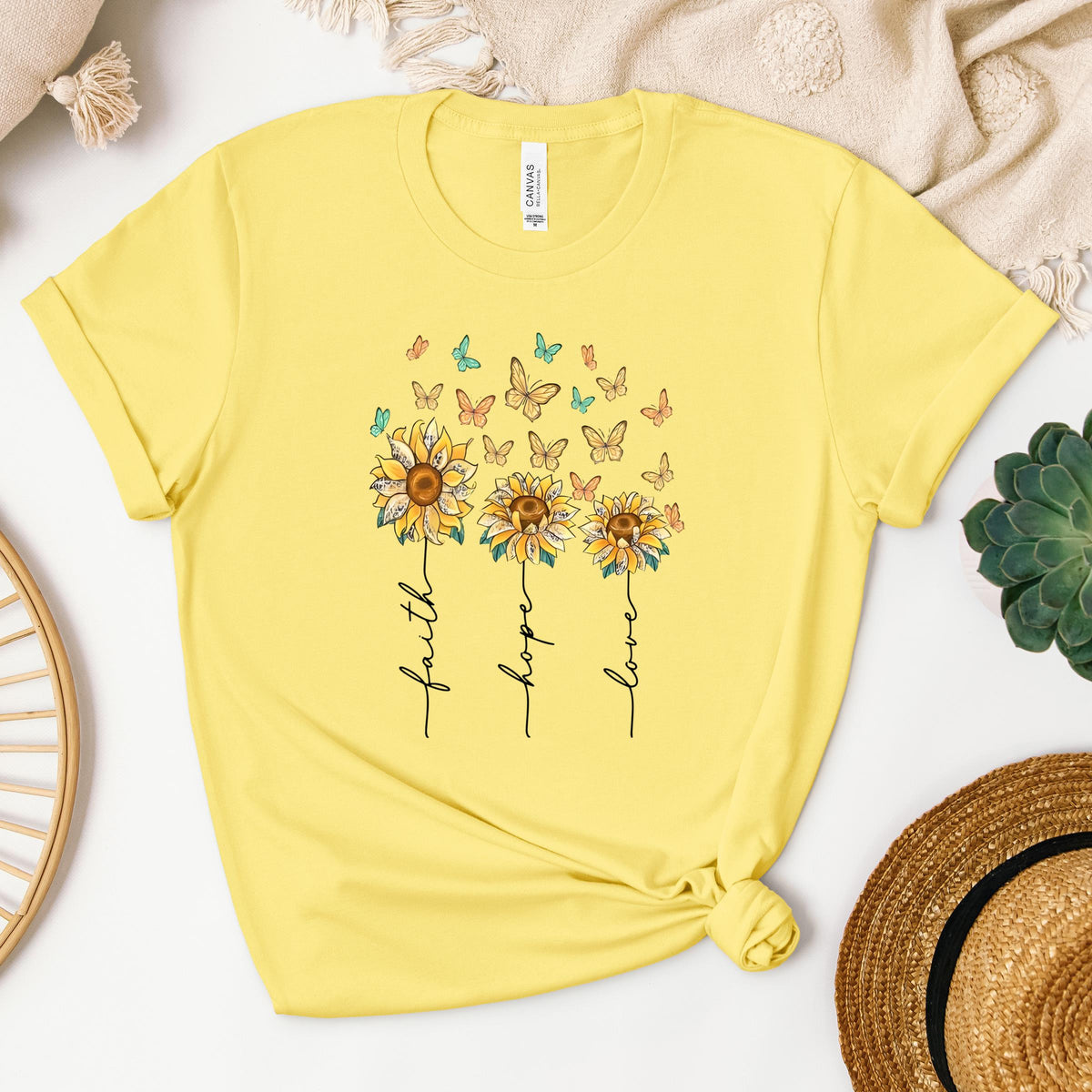Faith Hope Love Sunflower And Butterflies