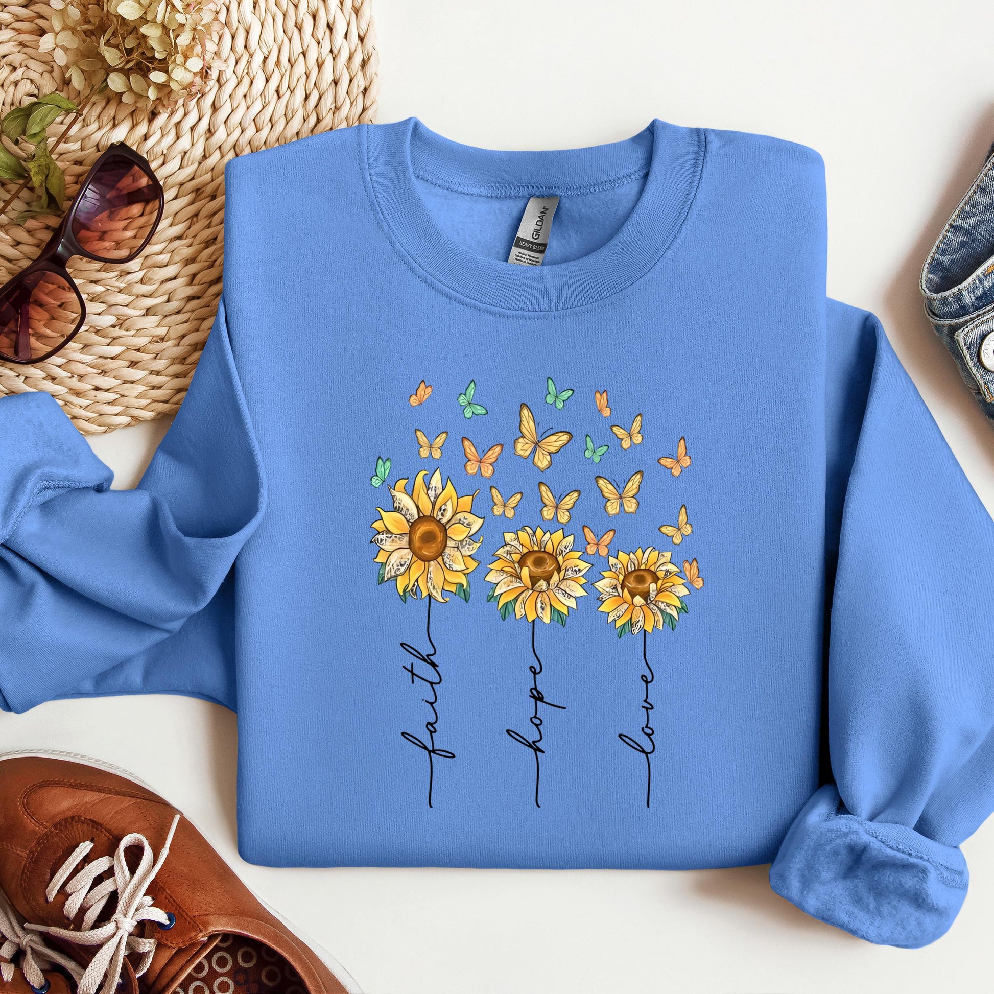 Faith Hope Love Sunflower And Butterflies