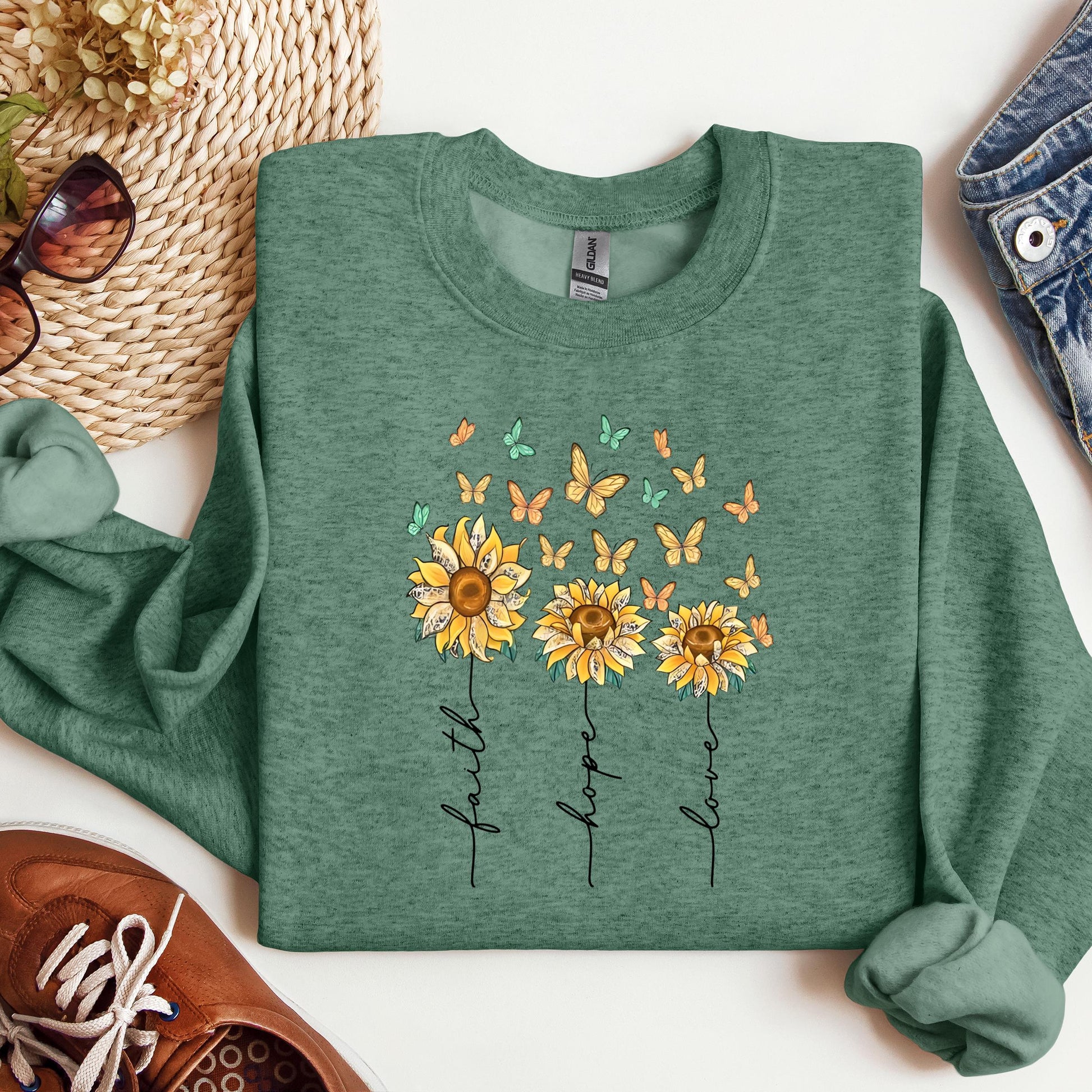 Faith Hope Love Sunflower And Butterflies