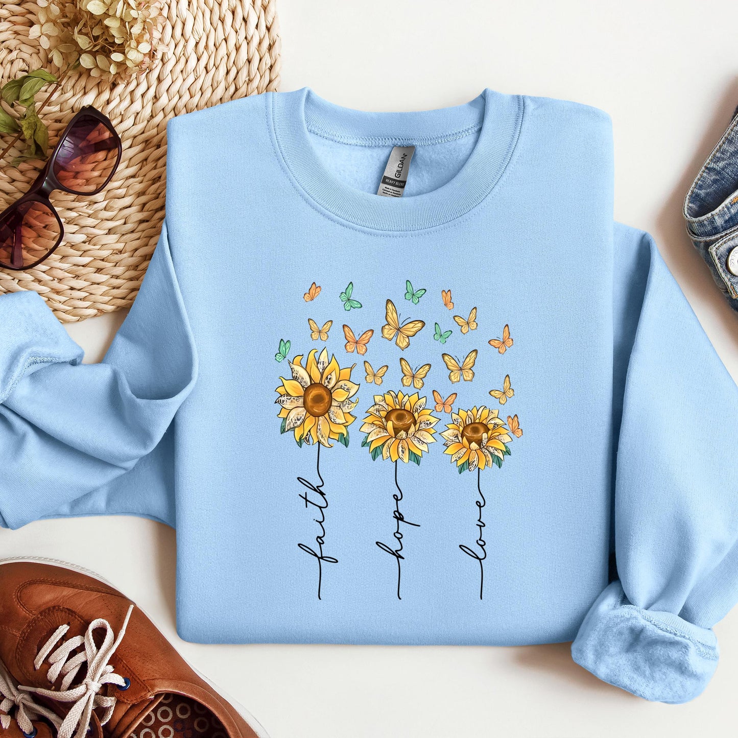 Faith Hope Love Sunflower And Butterflies