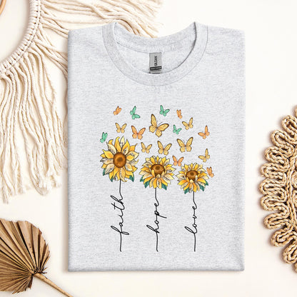 Faith Hope Love Sunflower And Butterflies