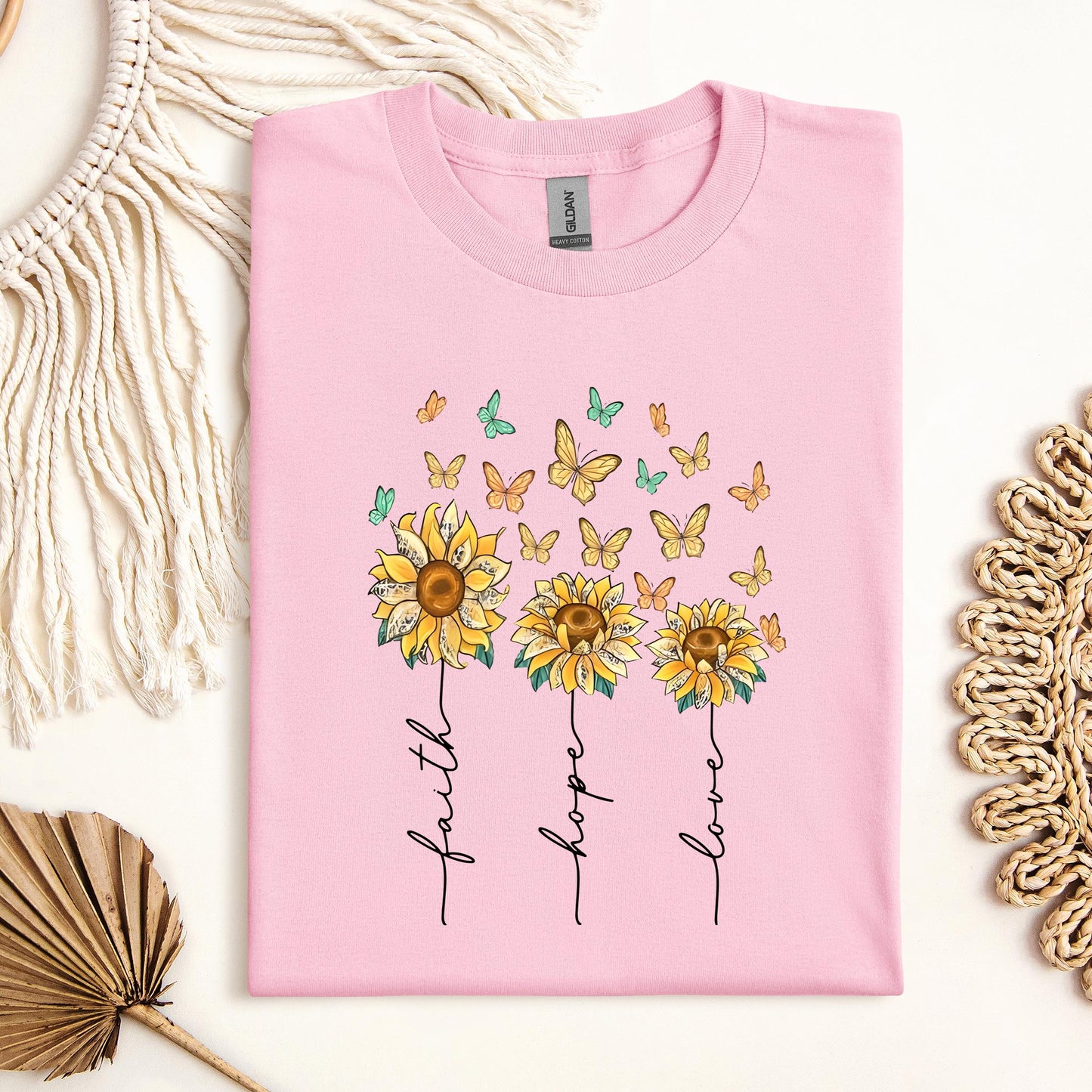 Faith Hope Love Sunflower And Butterflies