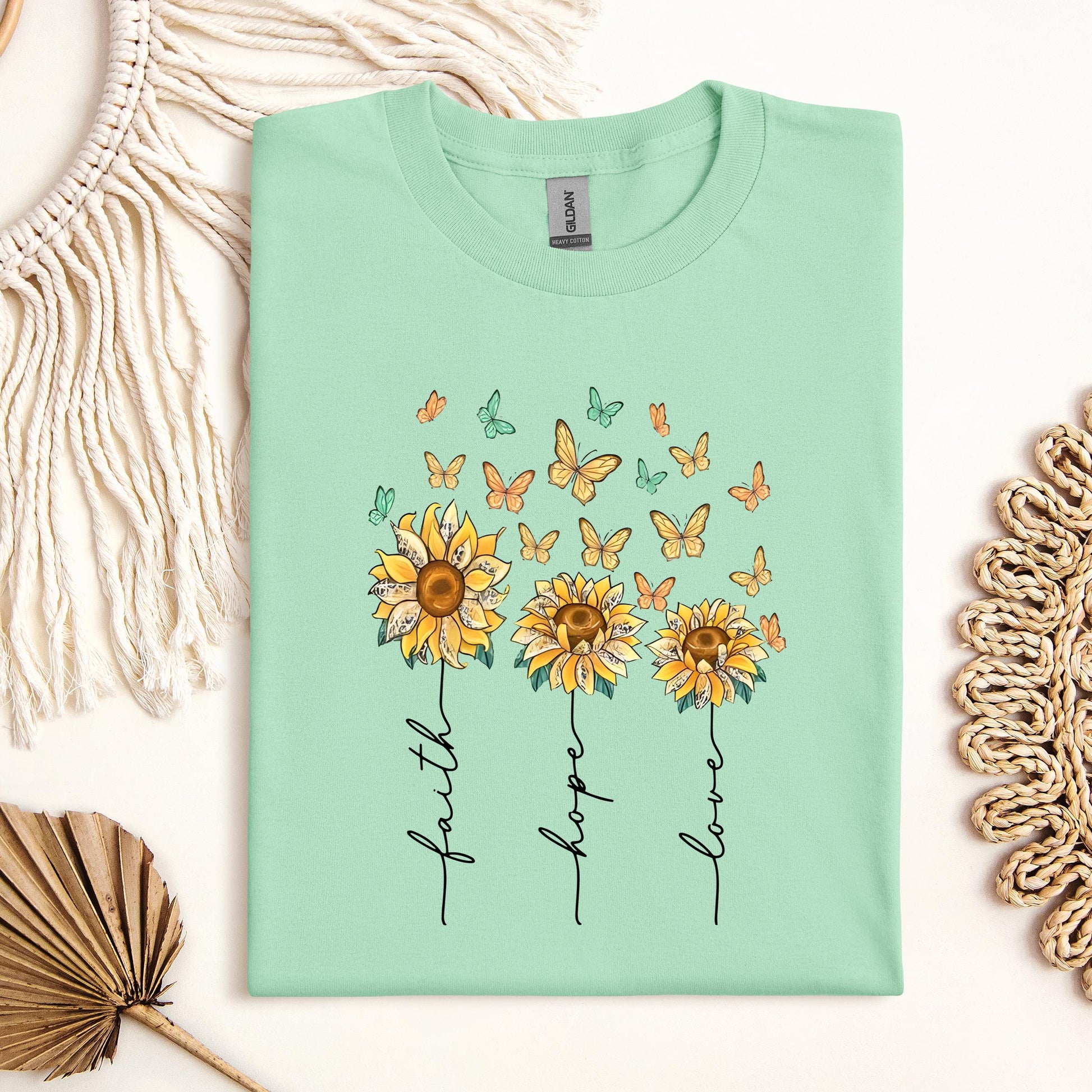 Faith Hope Love Sunflower And Butterflies
