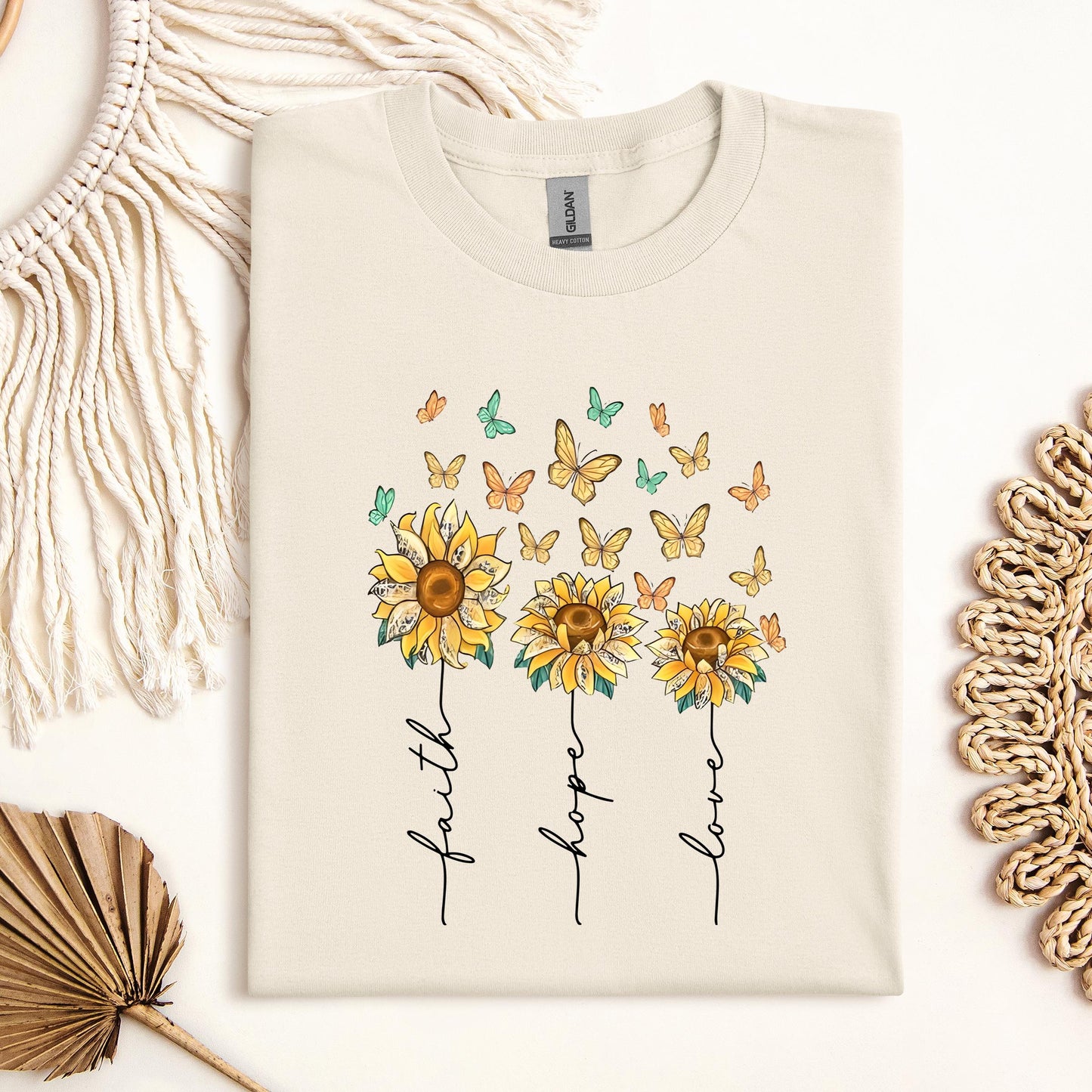 Faith Hope Love Sunflower And Butterflies