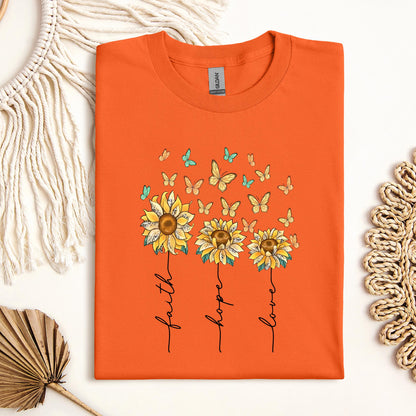 Faith Hope Love Sunflower And Butterflies