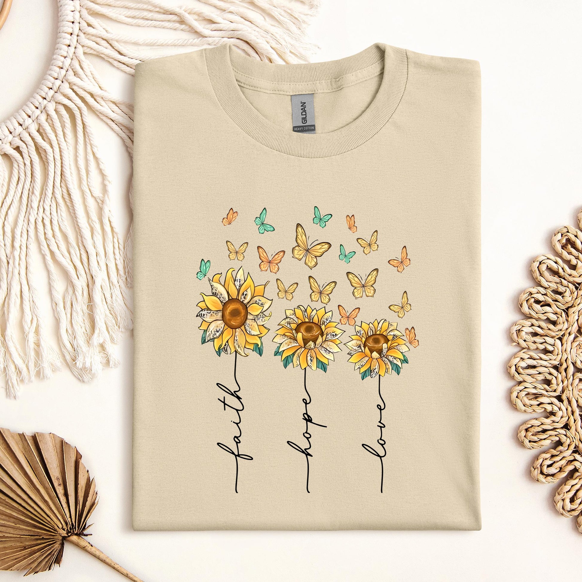 Faith Hope Love Sunflower And Butterflies