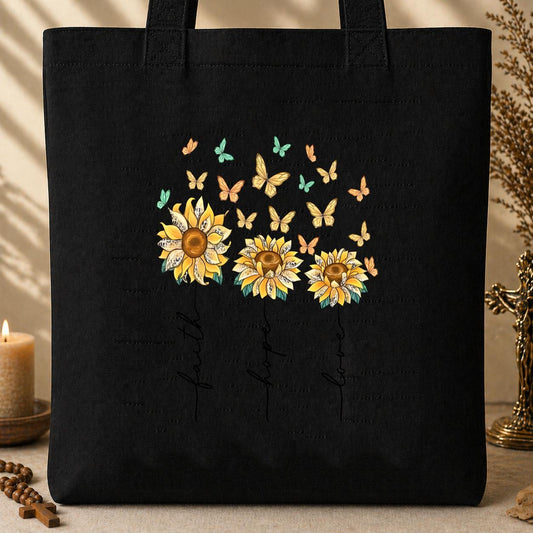 Faith Hope Love Sunflower And Butterflies Tote Bag