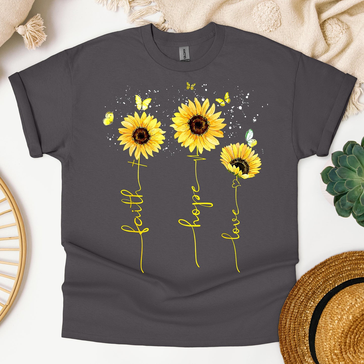 Faith Hope Love Sunflower Butterfly