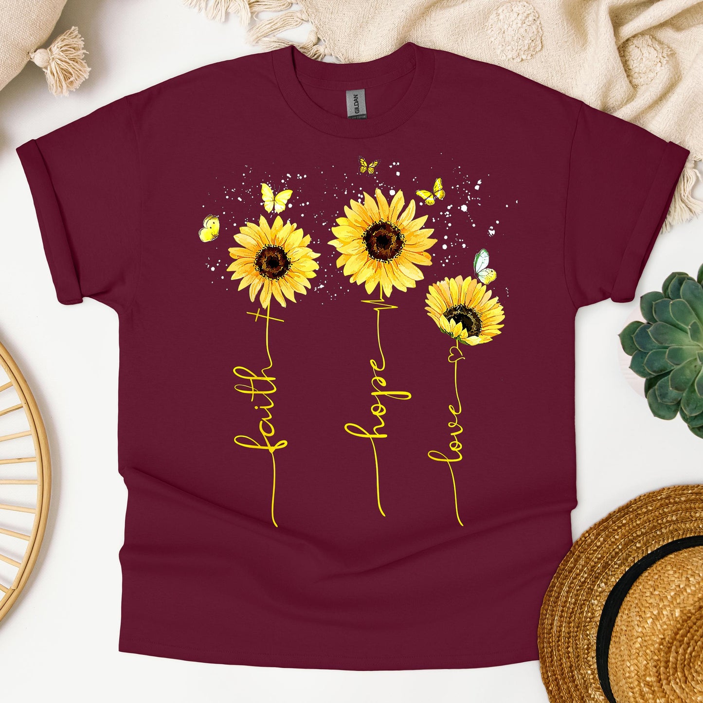 Faith Hope Love Sunflower Butterfly