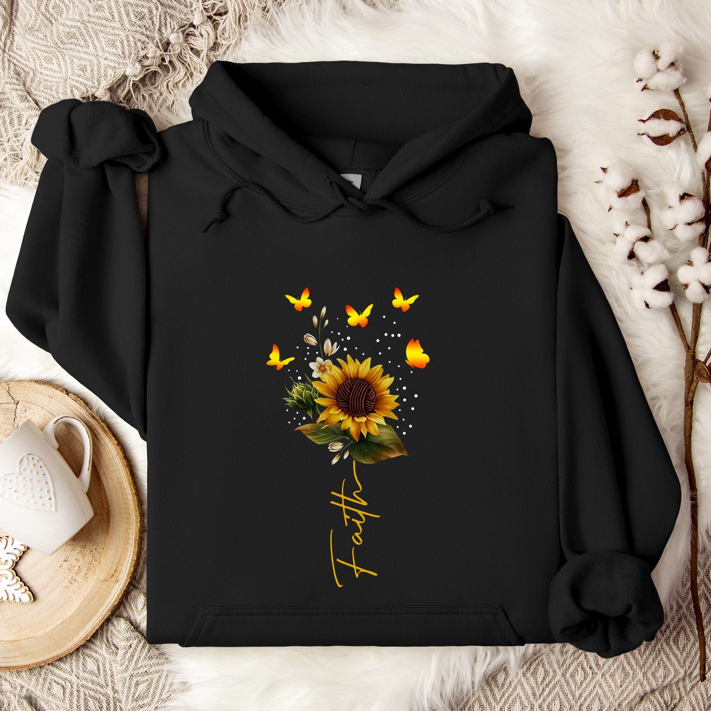 Faith Sunflower Butterfly Yarn Hoodie