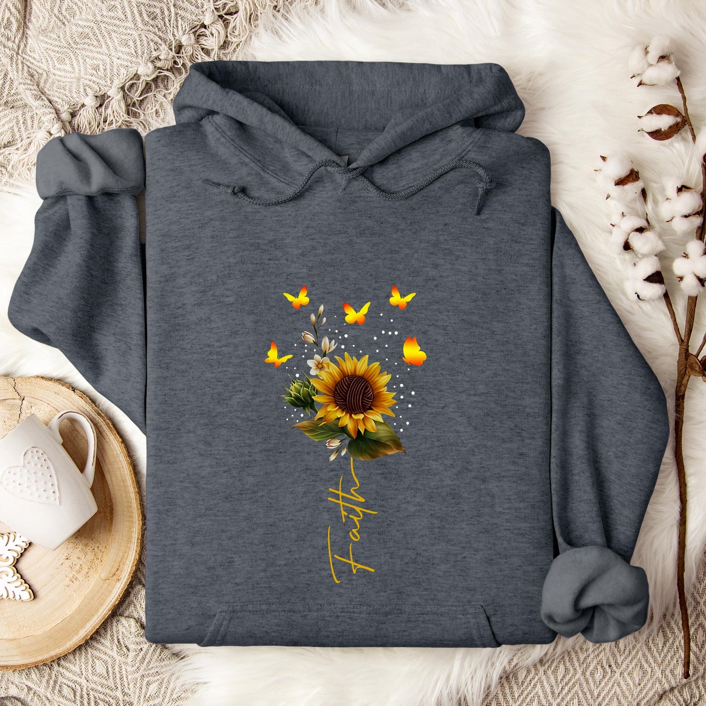 Faith Sunflower Butterfly Yarn Hoodie