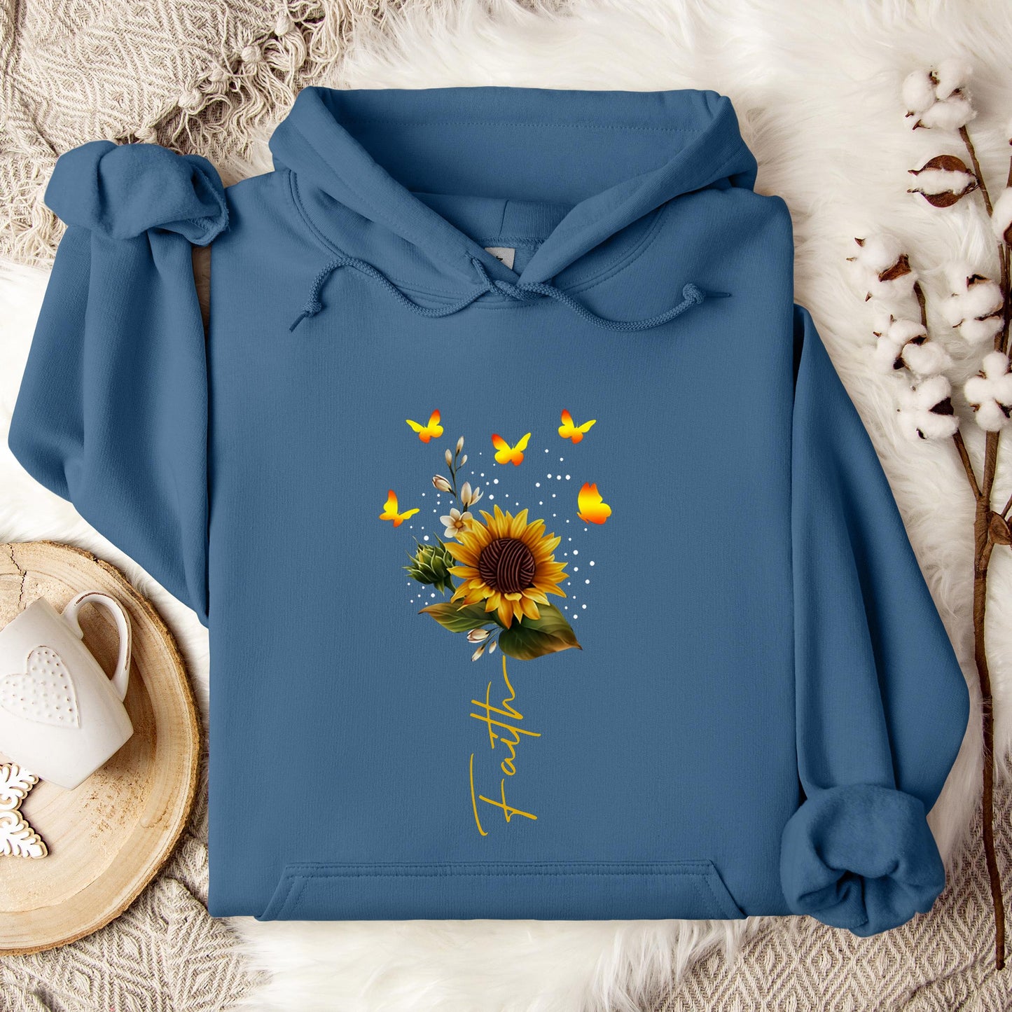 Faith Sunflower Butterfly Yarn Hoodie