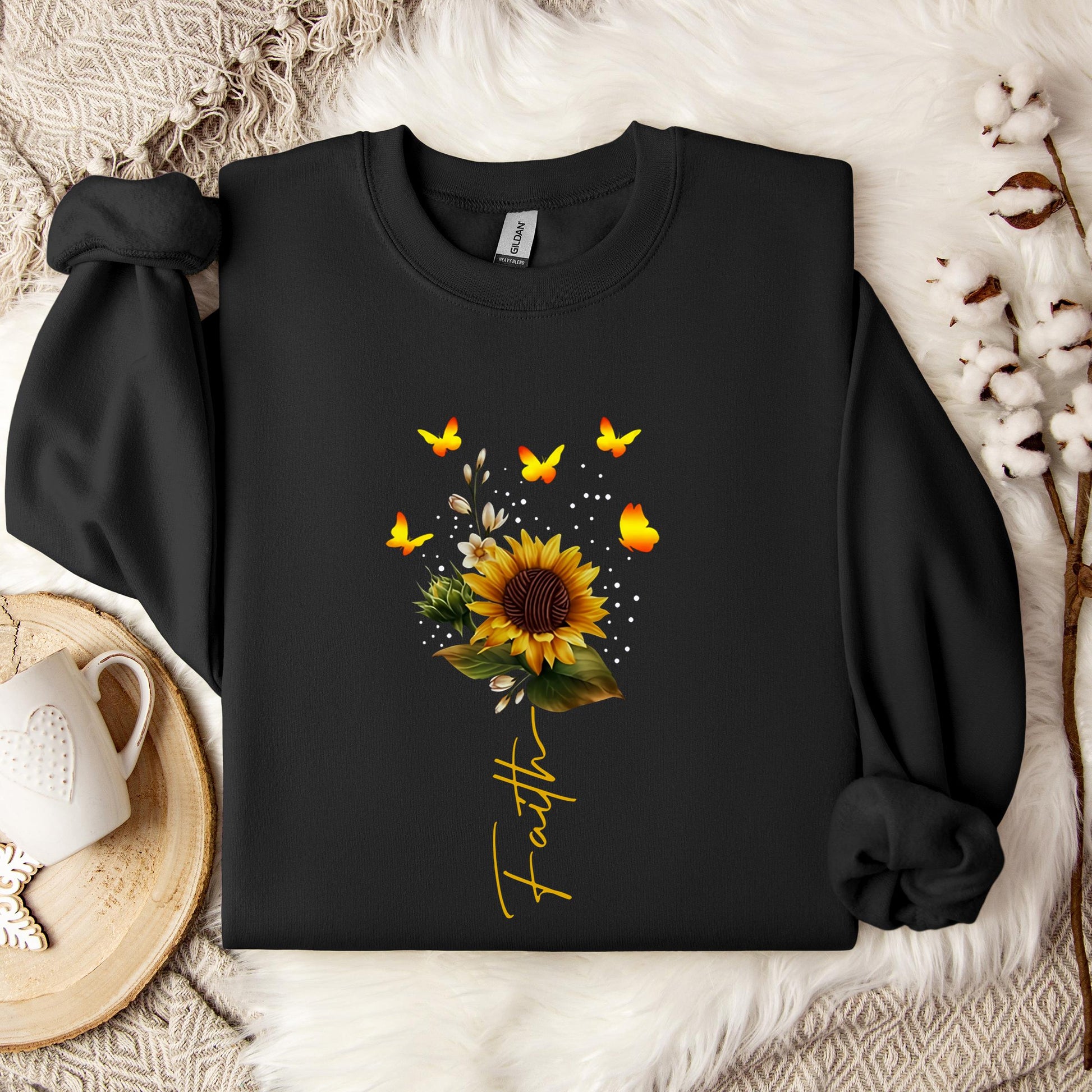 Faith Sunflower Butterfly Yarn Sweatshirt
