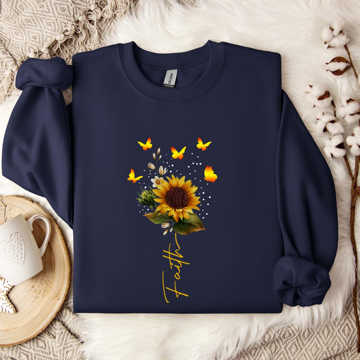 Faith Sunflower Butterfly Yarn Sweatshirt