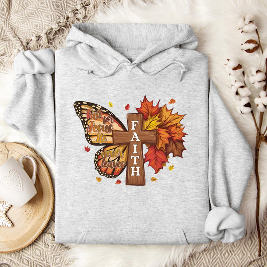 Fall For Jesus He Never Leaves Faith Cross Hoodie
