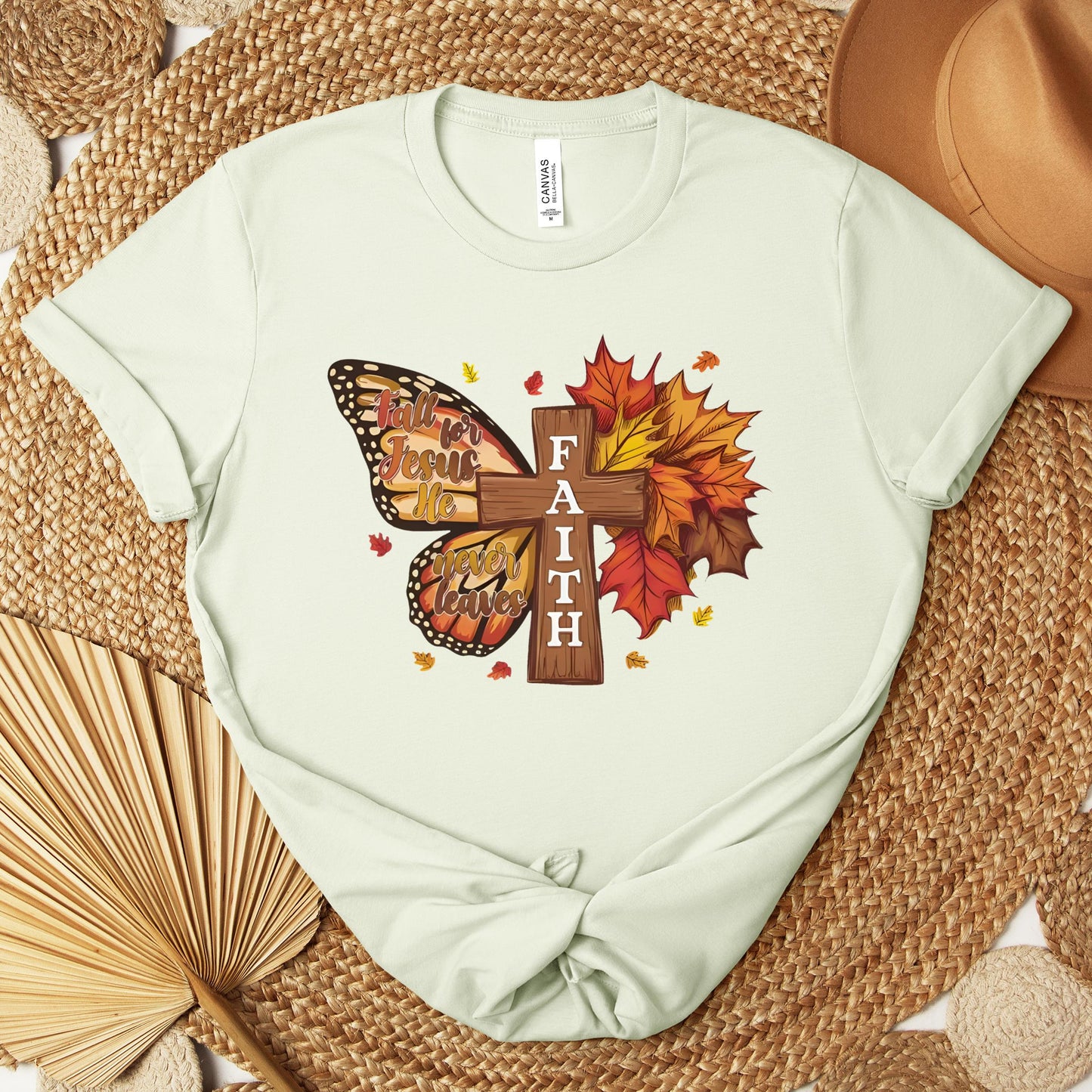 Fall For Jesus He Never Leaves Faith Cross Premium T-shirt