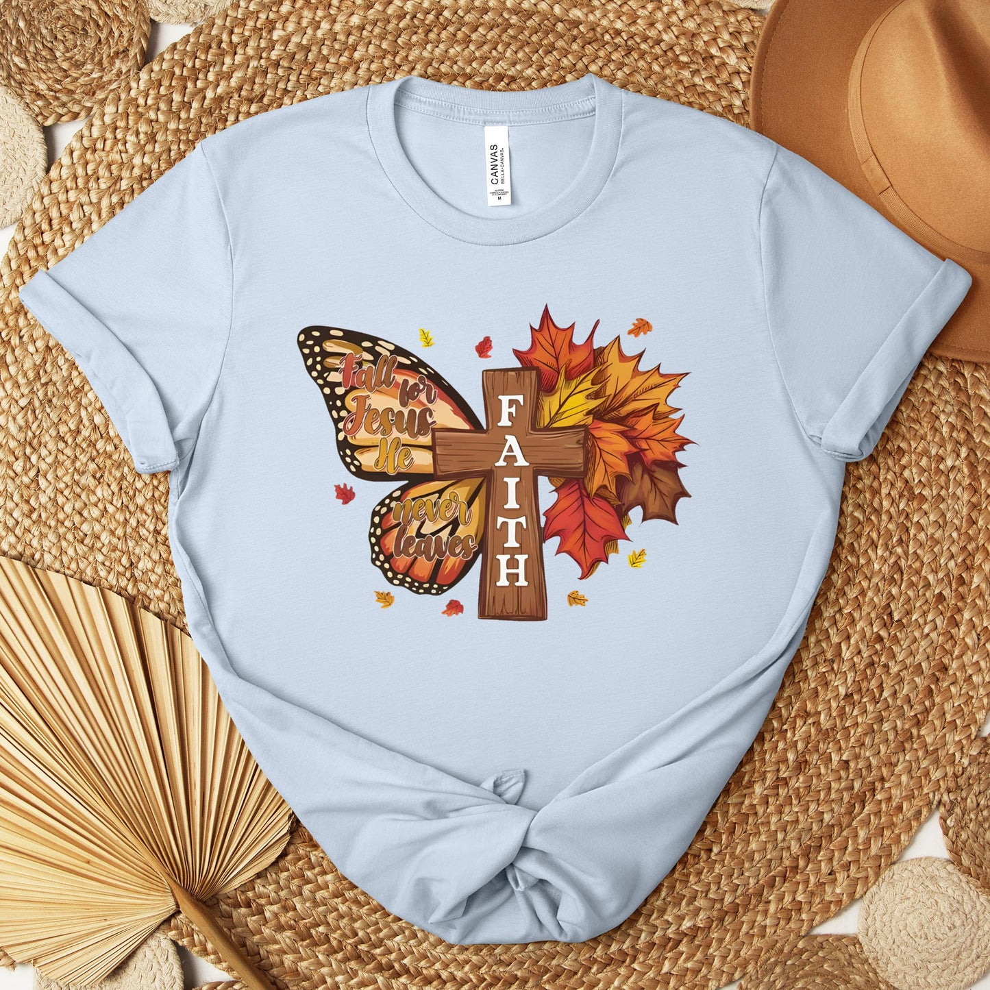 Fall For Jesus He Never Leaves Faith Cross Premium T-shirt
