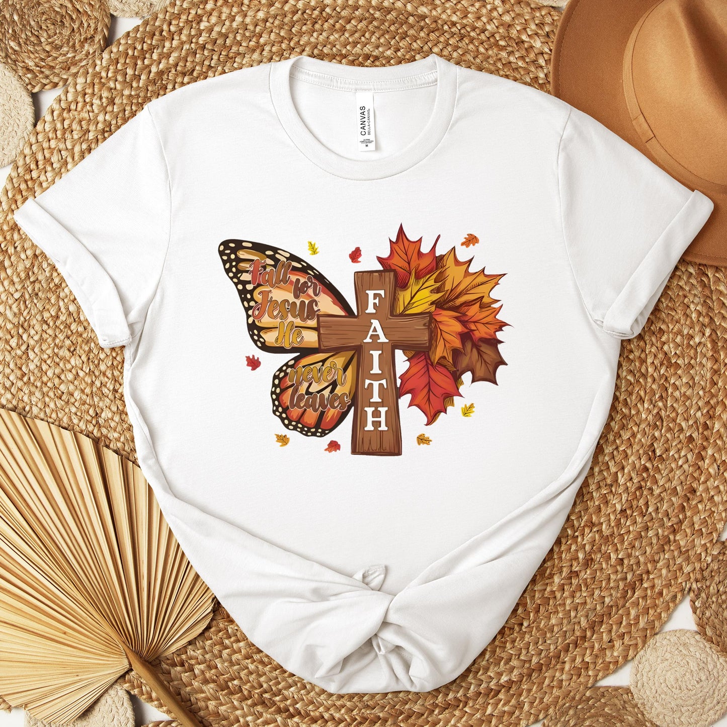 Fall For Jesus He Never Leaves Faith Cross Premium T-shirt