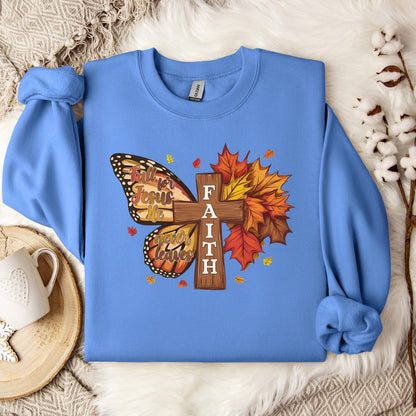 Fall For Jesus He Never Leaves Faith Cross Sweatshirt