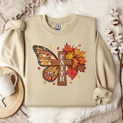 Fall For Jesus He Never Leaves Faith Cross Sweatshirt